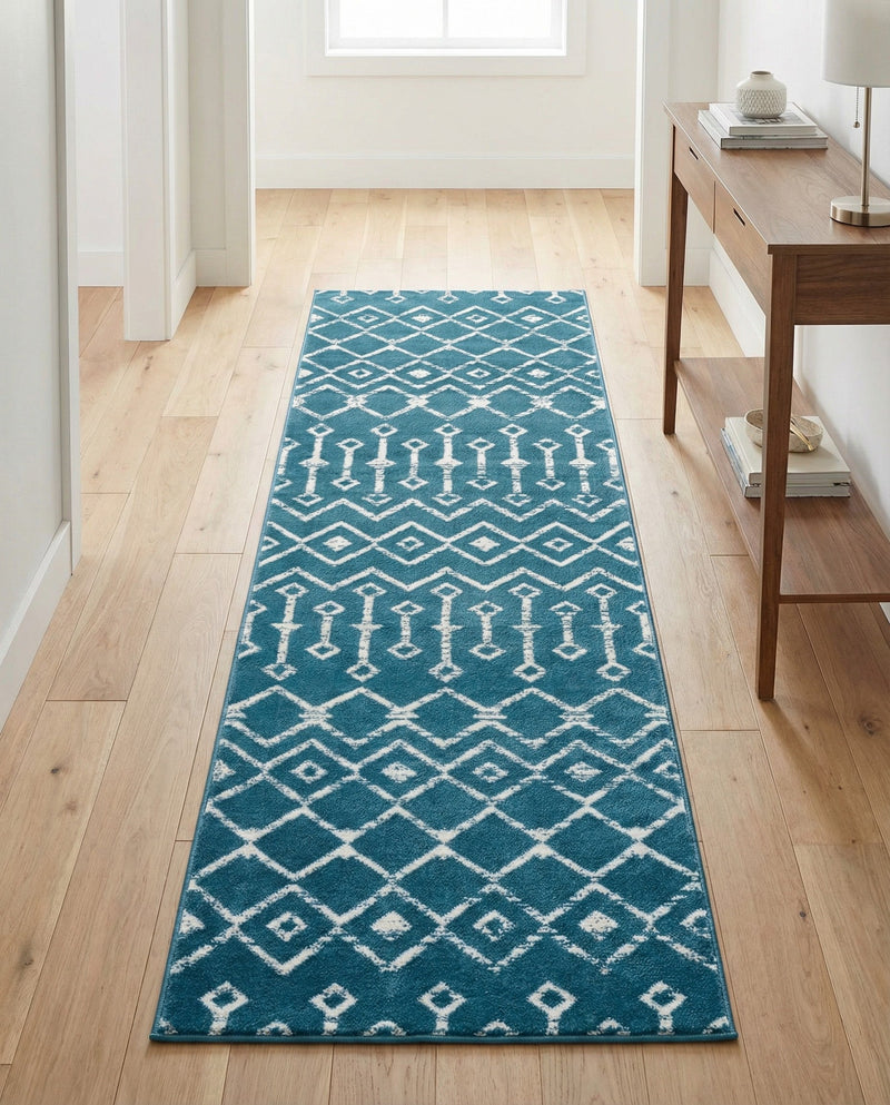 Marrakech Lattice Collection Area Rug - Medina (Blue) Runner Blue  lifestyle 41
