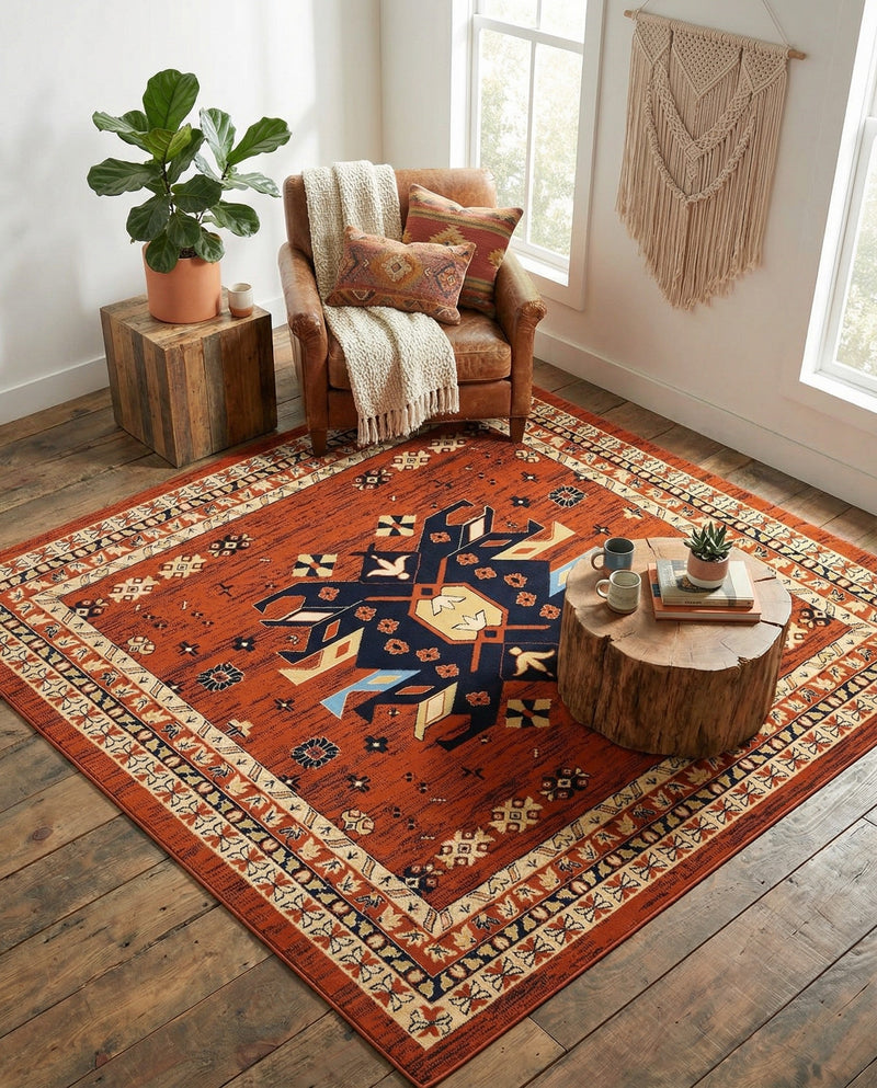 Tabriz Tapestries Collection Area Rug - Azerbaijan (Terracotta) Square Terracotta  lifestyle 37