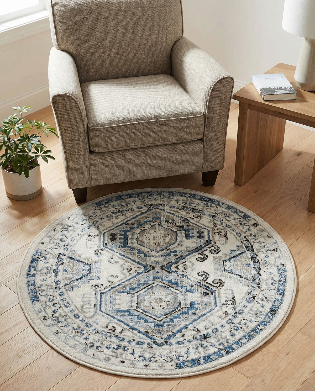 Savannah Elegance Collection Area Rug -  Tybee (Ivory Aqua) Round Ivory Aqua  lifestyle 97