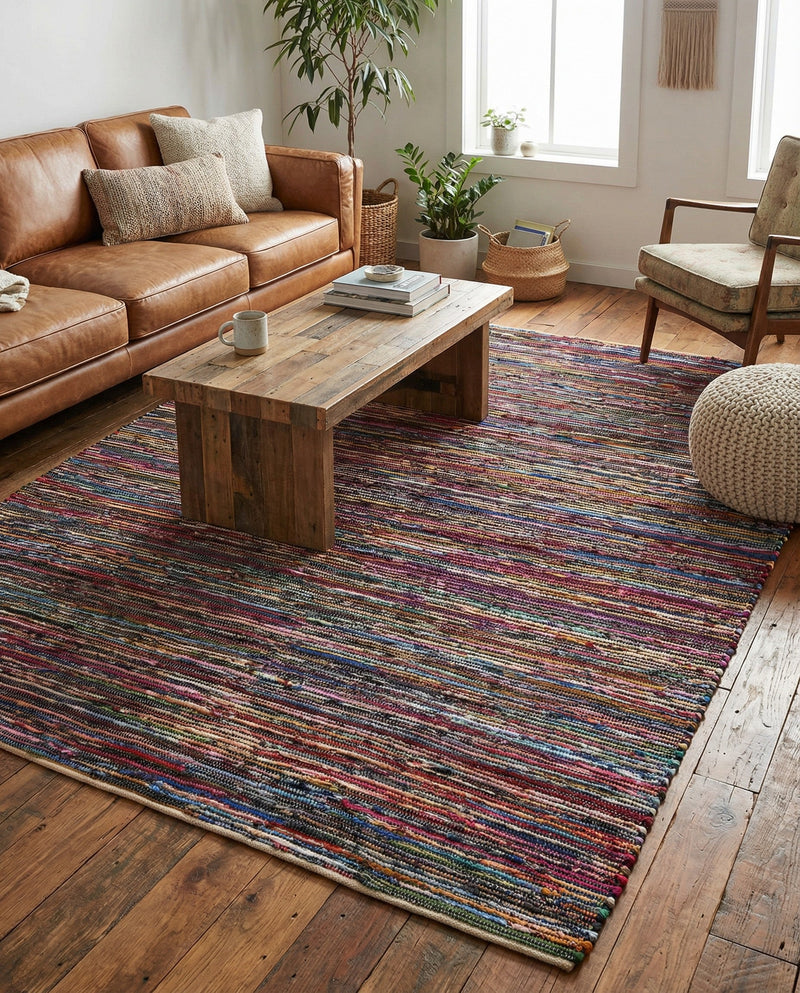 Thar Cotton Collection Area Rug - Alleppey Rectangle Multi Black  lifestyle 18