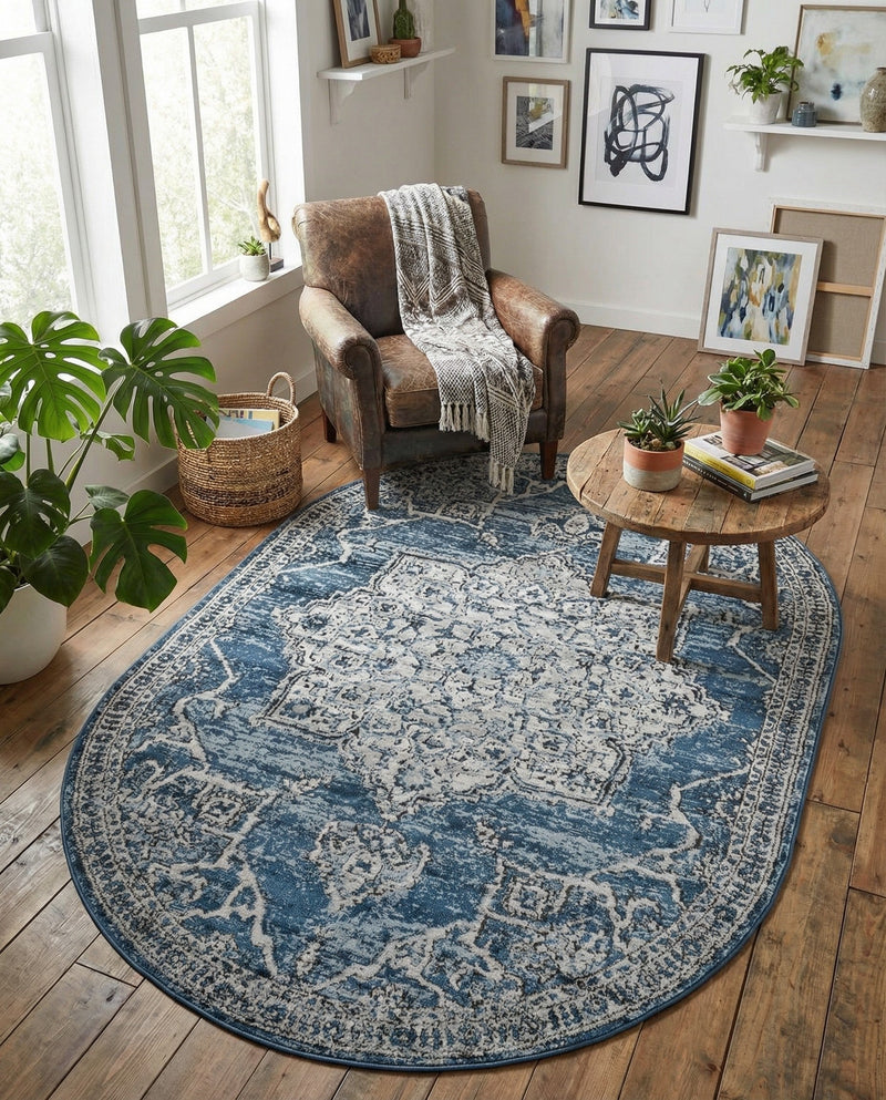 Mykonos Manor Collection Area Rug -  Tinos (Blue) Oval Blue  lifestyle 74