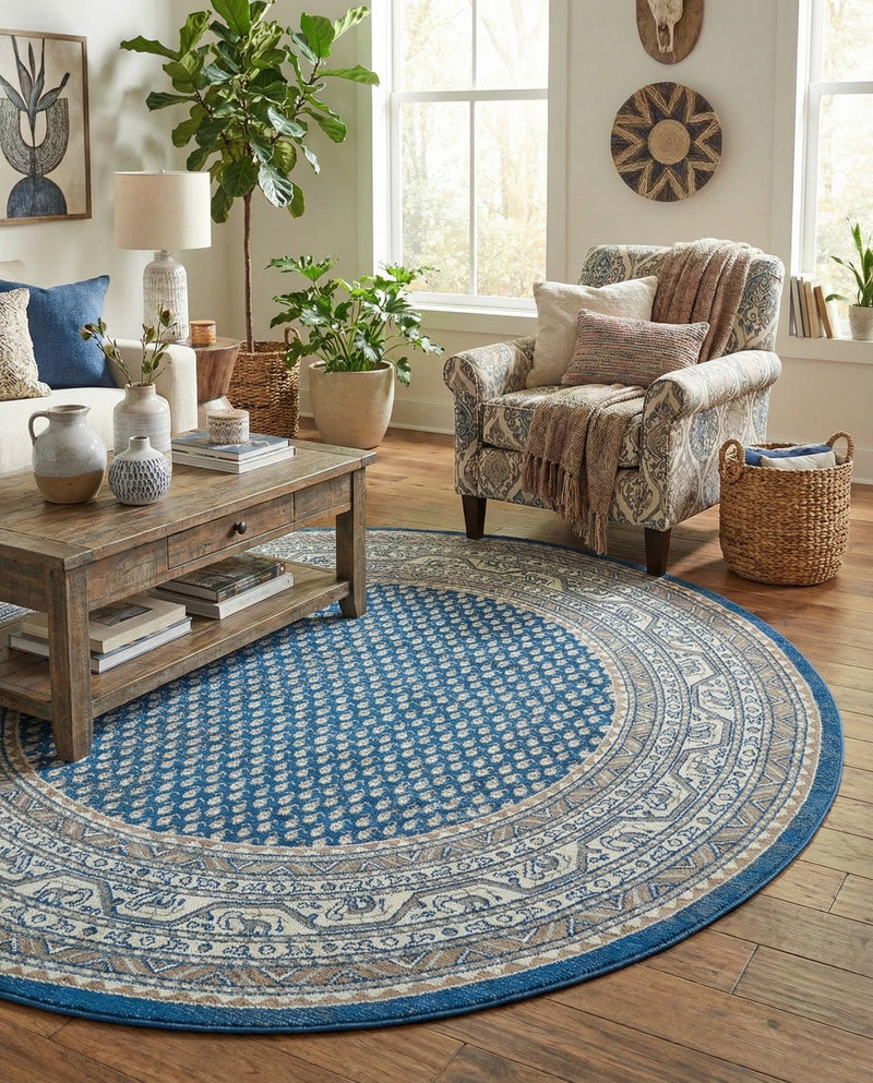 Soho Elegance Collection Area Rug -  Mercer (Blue) Round Blue  lifestyle 46