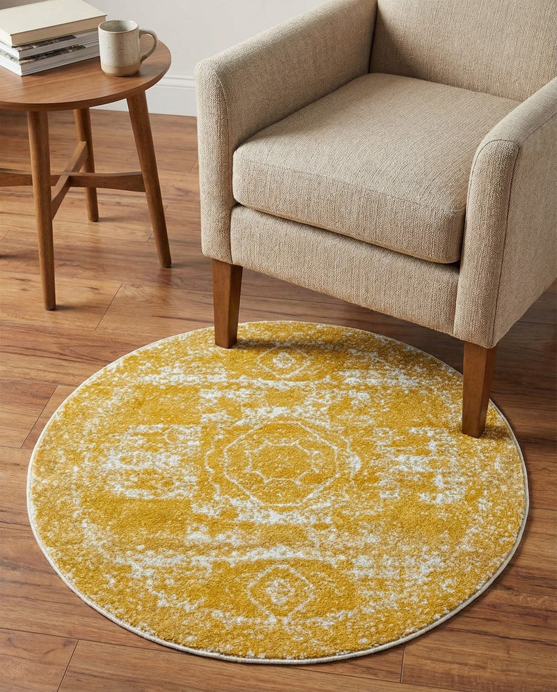 Dover Terrace Collection Area Rug -  Lagoon (Yellow) Round Yellow  lifestyle 31