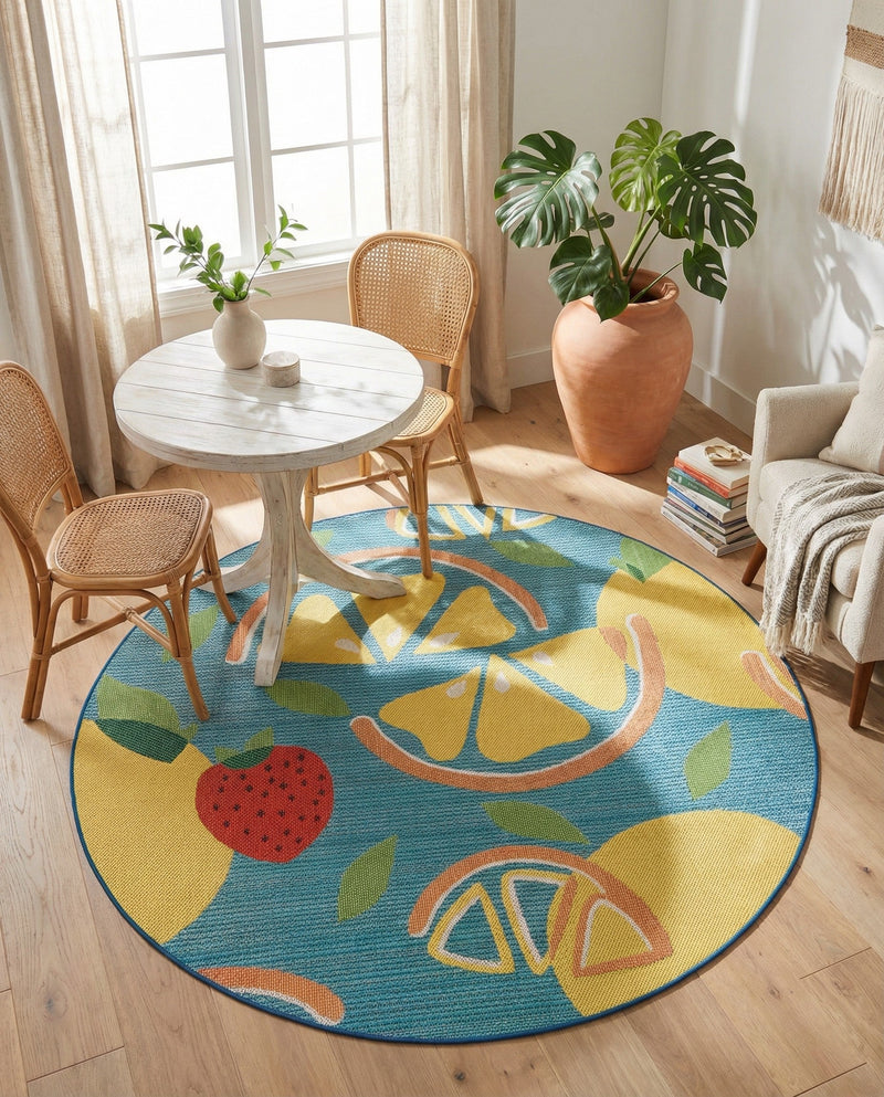 Coastal Terrace Collection Area Rug -  Cove Round Blue  lifestyle 78