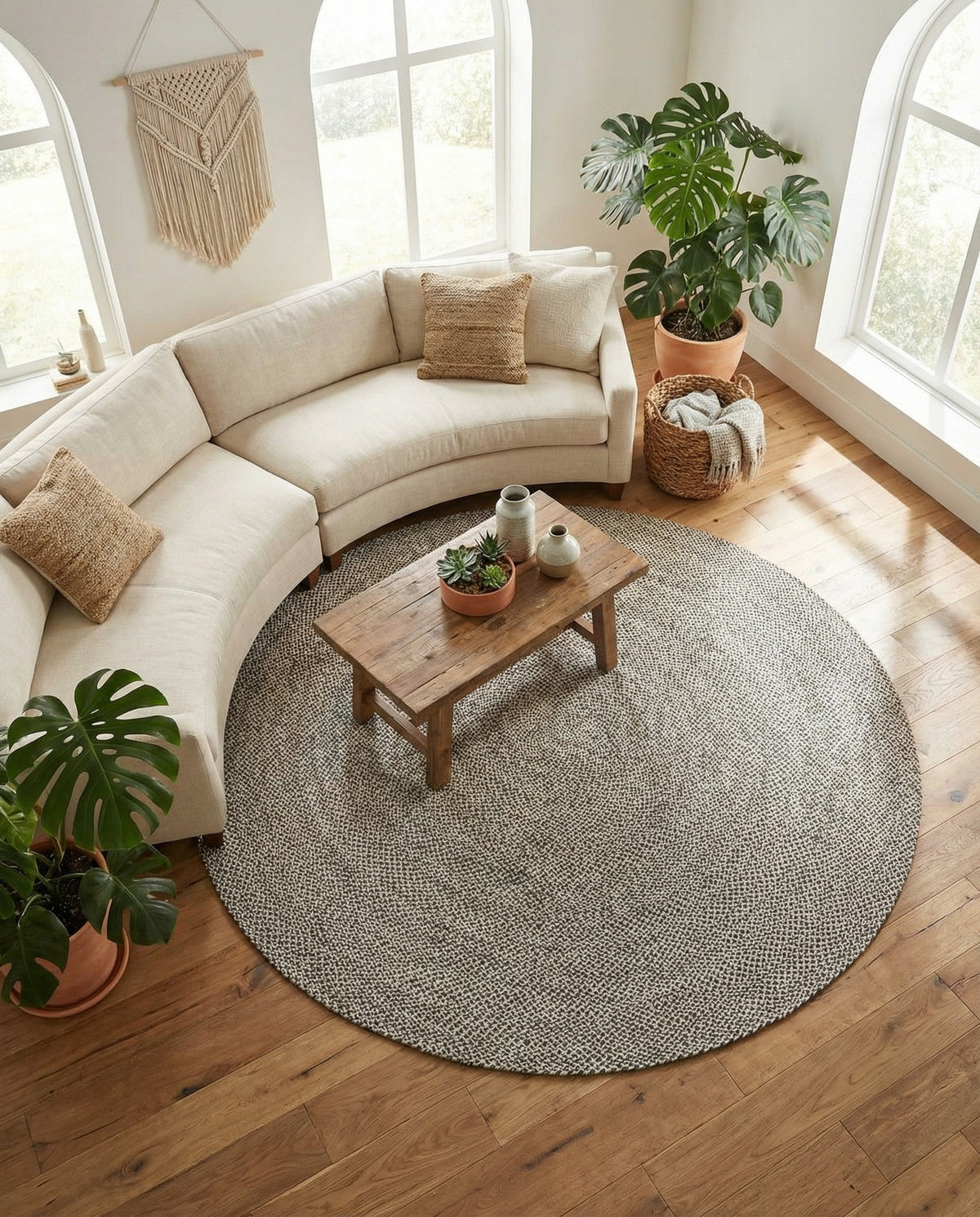 Highland Woven Jute Collection Area Rug - Glenmore (Gray) Round Gray  lifestyle 73