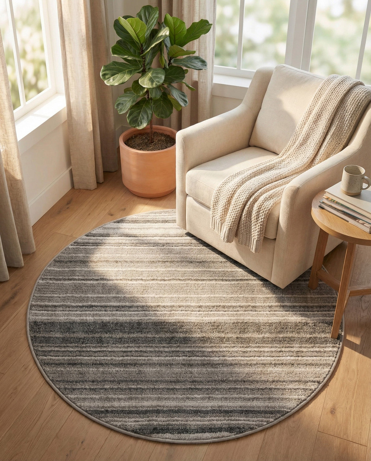 Jewel Oasis Collection Area Rug - Sapphire (Gray) Round Gray  lifestyle 89
