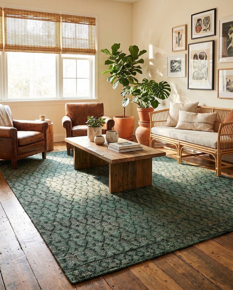 Savannah Weave Collection Area Rug - Serengeti Rectangle Hunter Green  lifestyle 57