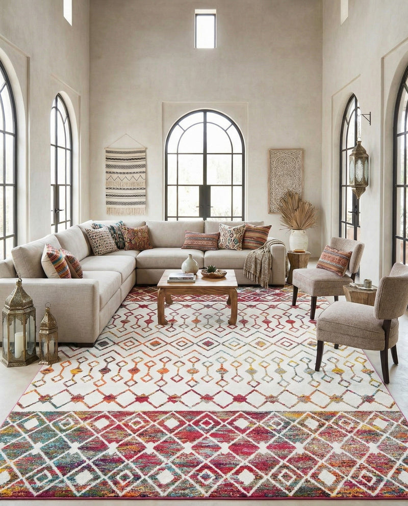 Mediterranean Lattice Collection Area Rug -  Casablanca (Ivory Multi) Rectangle Ivory Multi  lifestyle 11