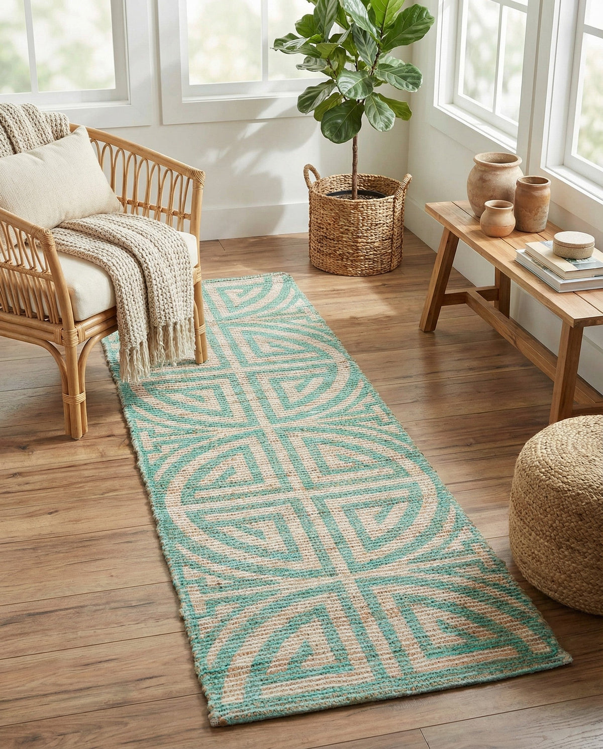Savannah Threads Collection Area Rug -  Thar Runner Blue and Ivory  lifestyle 149