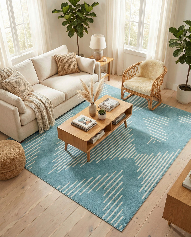 Seychelles Stripes Collection Area Rug - Mahe (Light Blue) Rectangle Light Blue  lifestyle 7