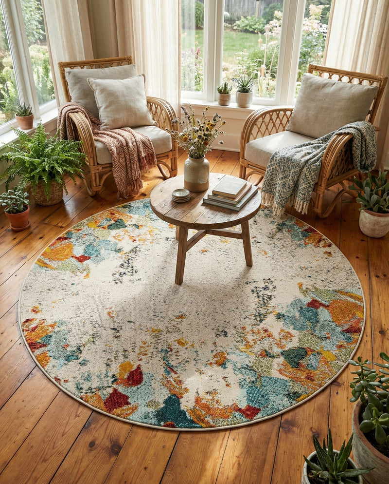 Chromatic Oasis Collection Area Rug -  Twilight Round Multi  lifestyle 69
