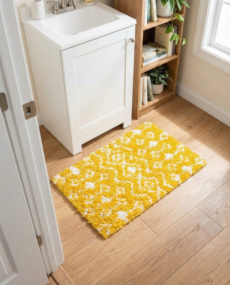 Berber Lattice Shag Collection Area Rug - Atlas (Yellow) Rectangle Yellow  lifestyle 11