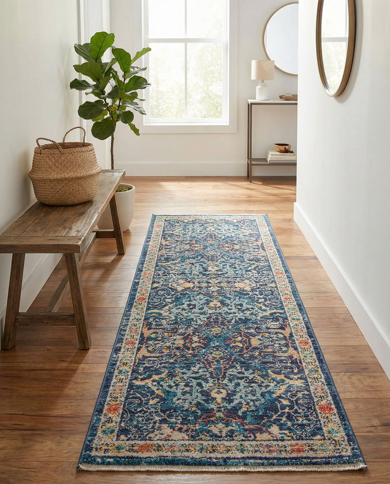 Seville Stripes Collection Area Rug -  Malaga (Navy Blue) Runner Navy Blue  lifestyle 71