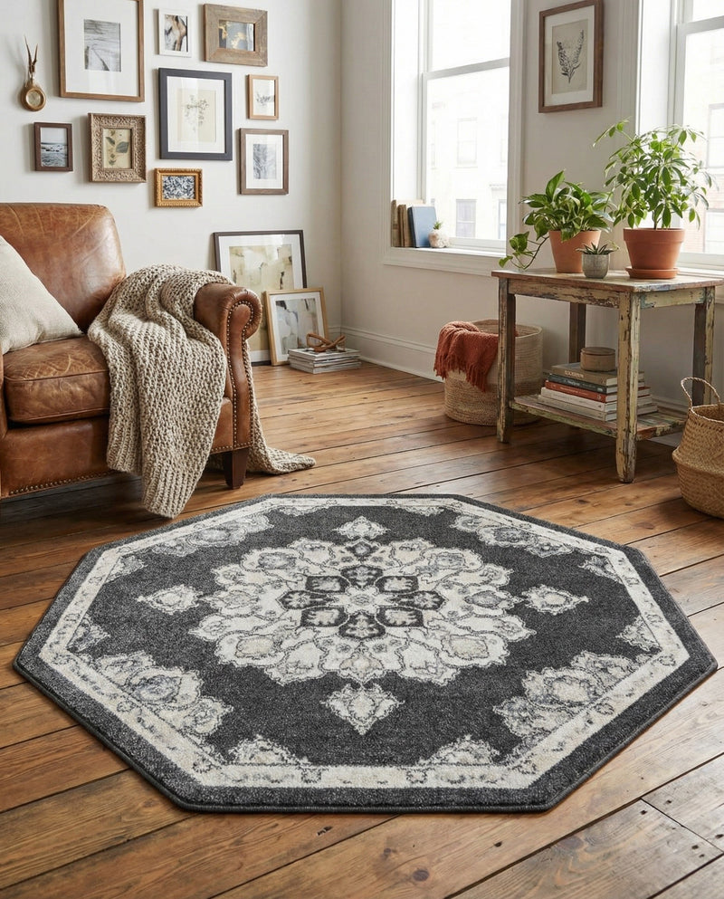 Beverly Grove Collection Area Rug - Melrose (Charcoal) Octagon Charcoal  lifestyle 59