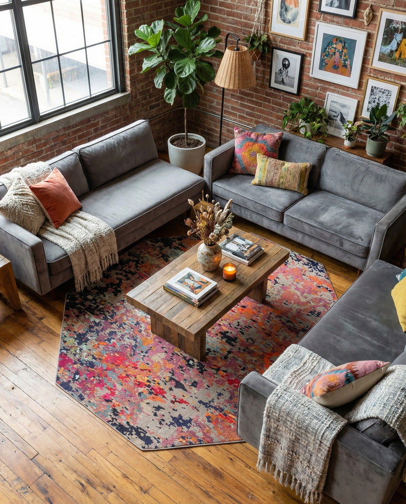 Colorburst Oasis Collection Area Rug -  Prism Octagon Multi  lifestyle 73