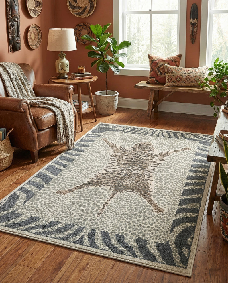 Savannah Sojourn Collection Area Rug -  Masai Rectangle Gray and Ivory  lifestyle 4