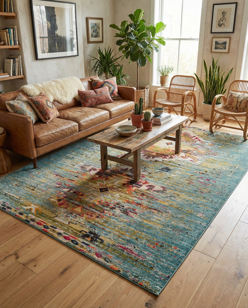 Venetian Tapestry Collection Area Rug -  SanMarco Rectangle Turquoise  lifestyle 31