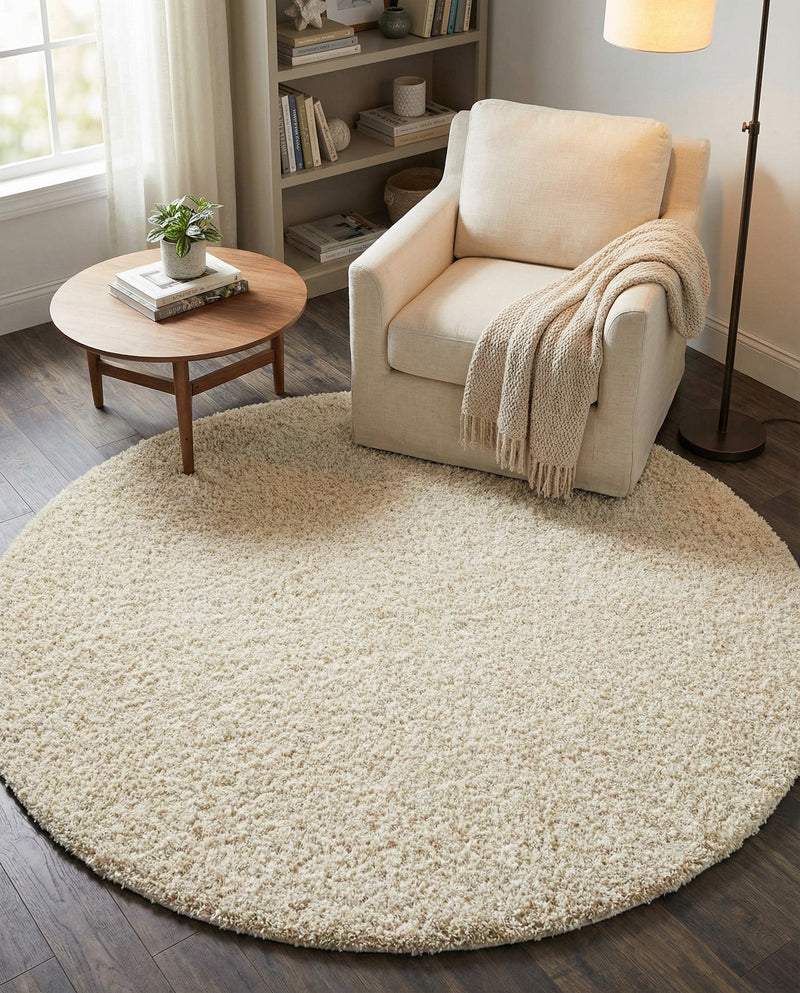 Plush Oasis Collection Area Rug - Serenity (Pure Ivory) Round Pure Ivory  lifestyle 84