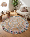 Osian Looms Collection Area Rug - Kathmandu Round Multi White  lifestyle 53