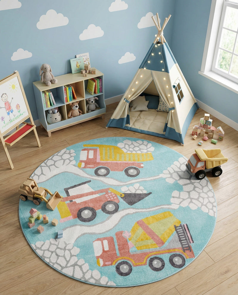 Wonder Tykes Collection Area Rug -  Labyrinth Round Teal  lifestyle 45