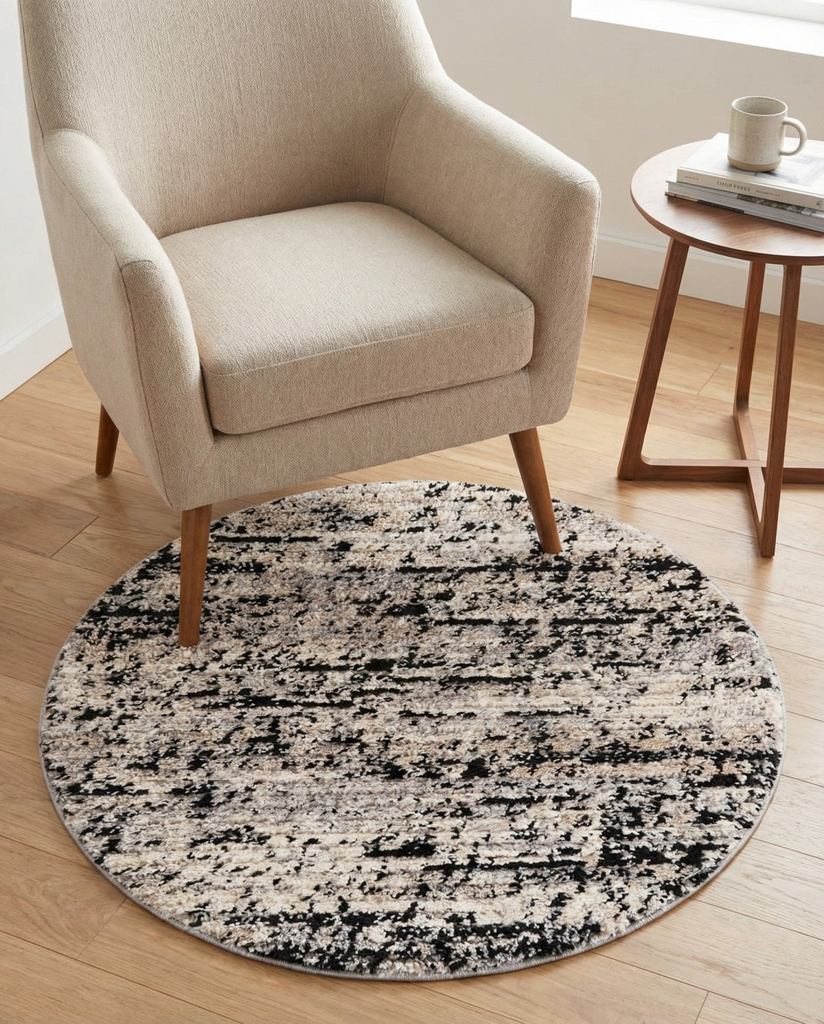 Santa Fe Trails Collection Area Rug -  Chaparral Round Gray  lifestyle 111