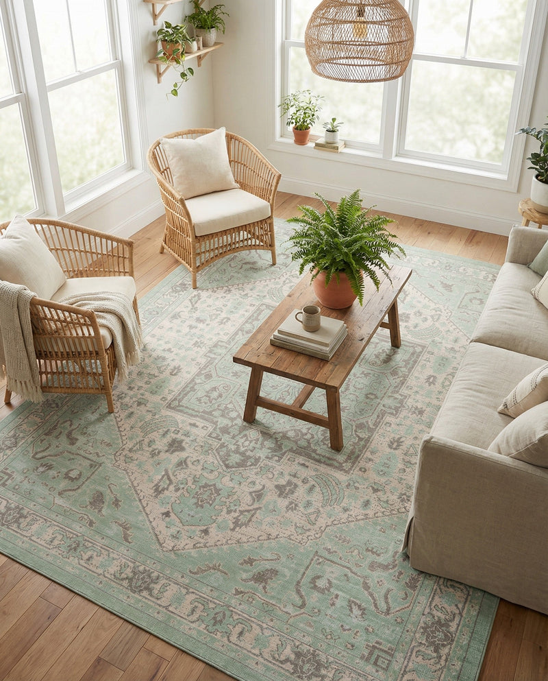 Savannah Series Collection Area Rug - Charleston (Mint) Rectangle Mint  lifestyle 14