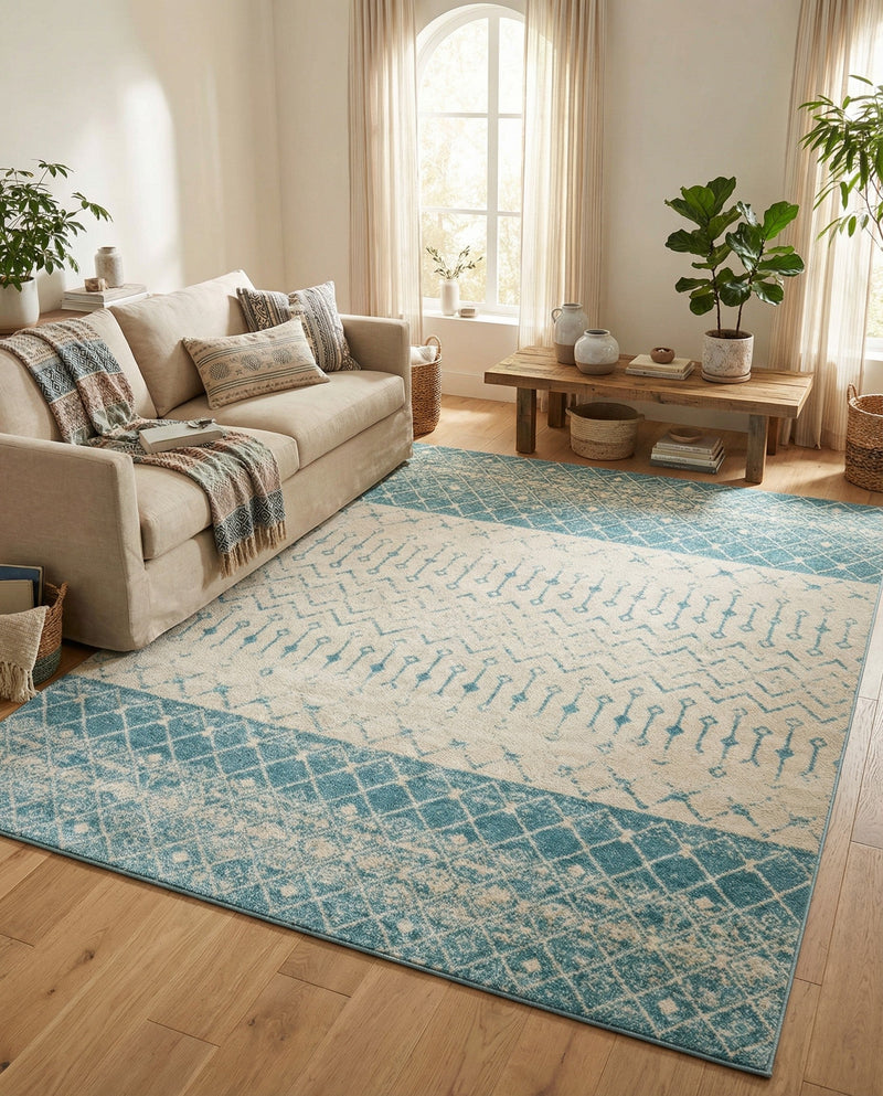 Mediterranean Lattice Collection Area Rug -  Casablanca (Ivory Blue) Rectangle Ivory Blue  lifestyle 11