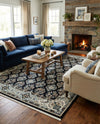 Persian Elegance Collection Area Rug -  Yazd Rectangle Navy Blue  lifestyle 30