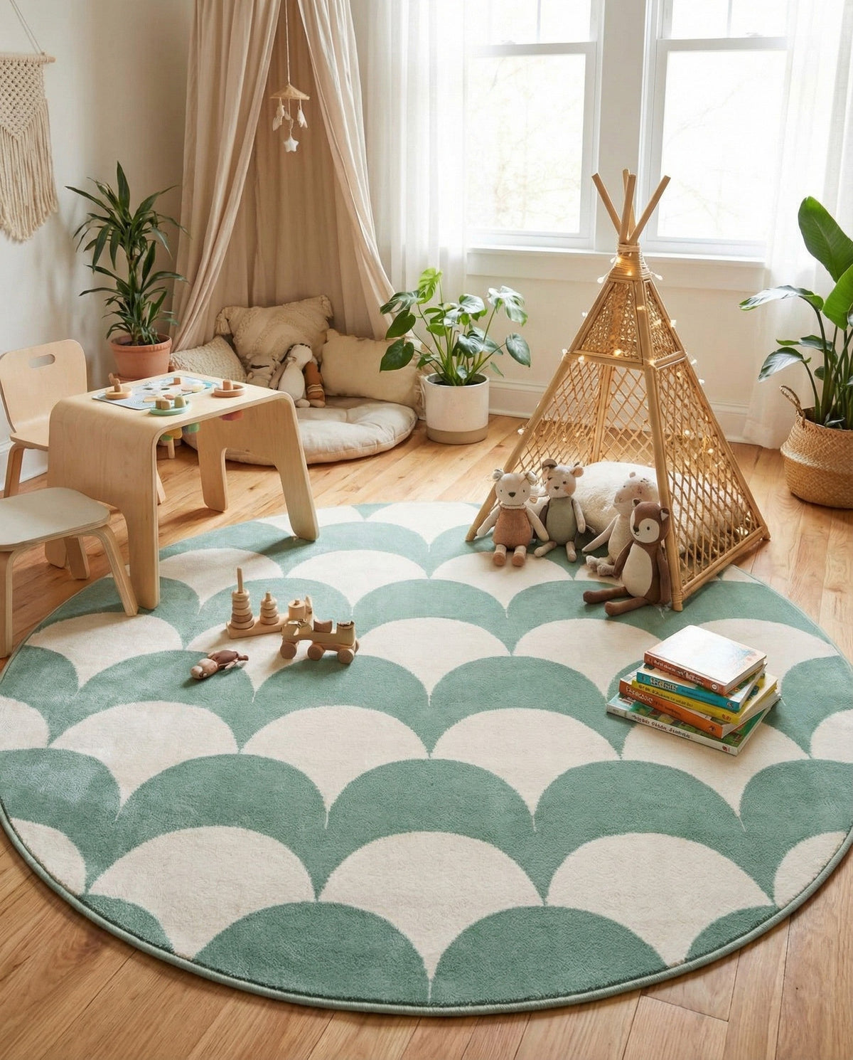 Wonder Tykes Collection Area Rug - Sparklewood Round Soft Green  lifestyle 144