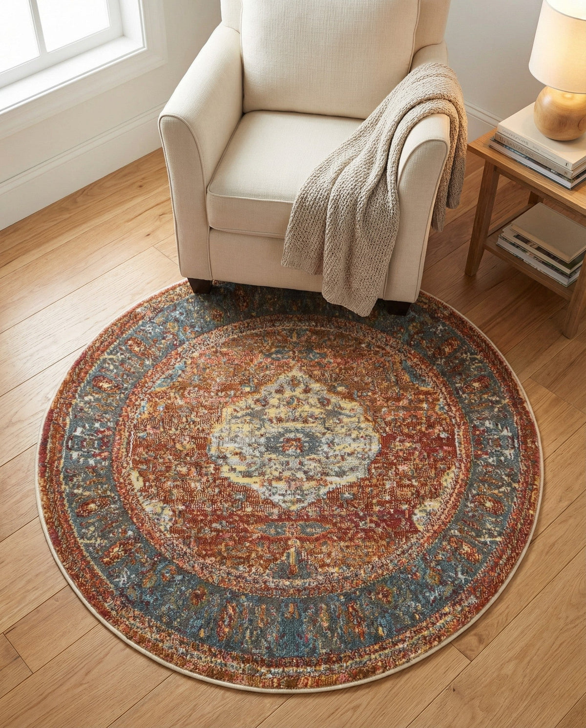 Caribbean Breeze Collection Area Rug -  Vieques Round Rust Red  lifestyle 90