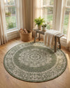 Patio Heritage Collection Area Rug - Savannah (Green) Round Green  lifestyle 60