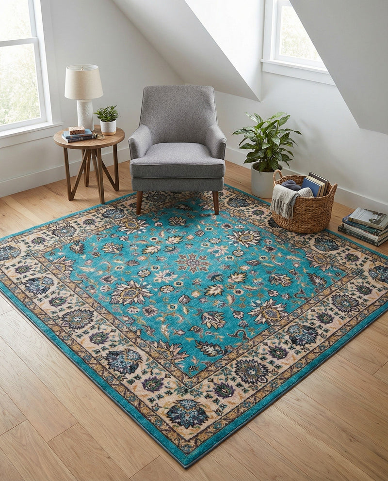 Casablanca Tapestry Collection Area Rug -  Marrakech (Arctic Aqua Blue) Square Arctic Aqua Blue  lifestyle 29