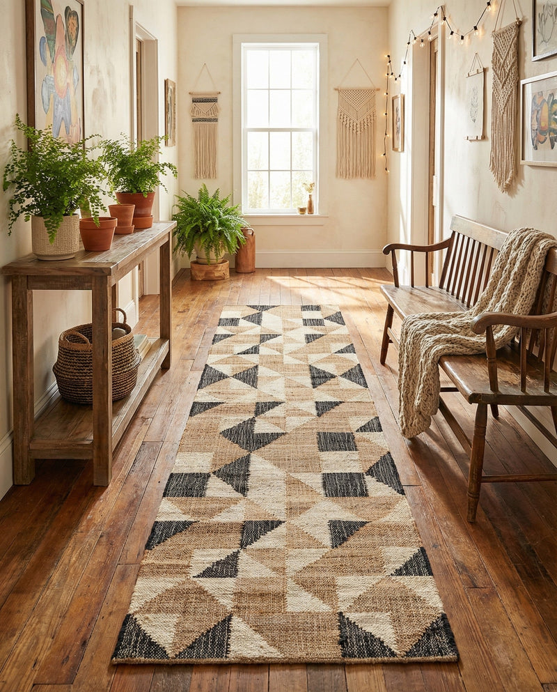Benares Handwoven Jute Collection Area Rug -  Sarnath Runner Beige and Black  lifestyle 33