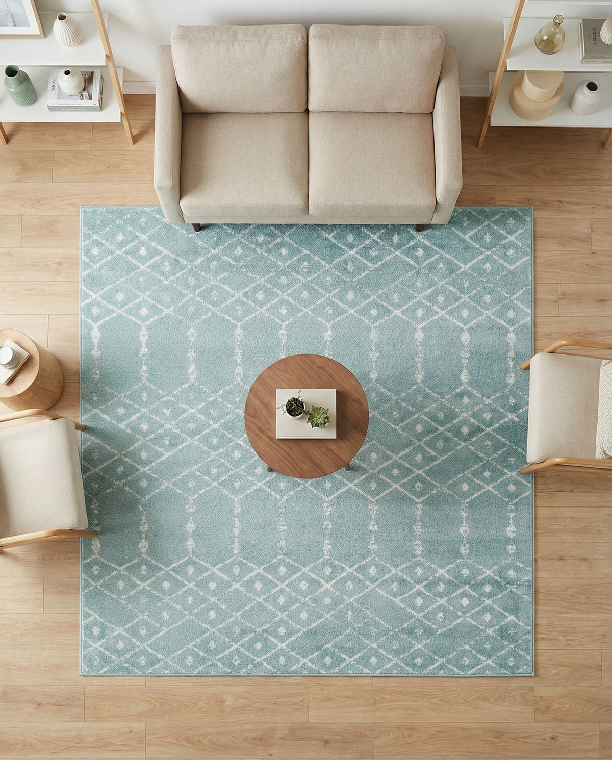 Marrakesh Lattice Collection Area Rug - Casablanca (Aqua) Square Aqua  lifestyle 105