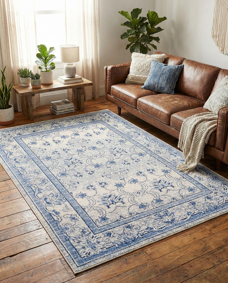 Horizon Collection Area Rug -  Meridian Rectangle Ivory Blue  lifestyle 35