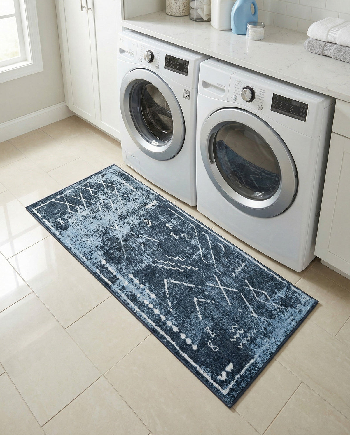 Aegean Elegance Washables Collection Area Rug - Santorini Runner Navy Blue  lifestyle 129