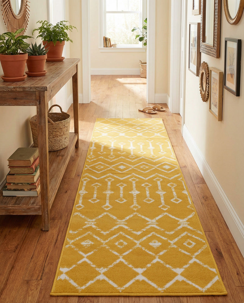 Marrakech Lattice Collection Area Rug - Medina (Yellow) Runner Yellow  lifestyle 25