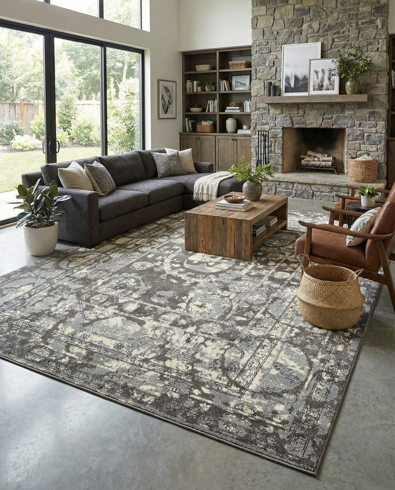 Horizon Collection Area Rug -  Zenith Rectangle Gray  lifestyle 60