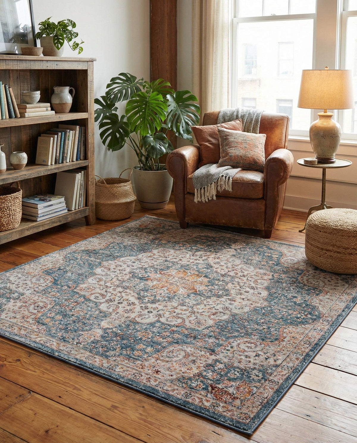 Coastal Haven Collection Area Rug - Seabreeze (Blue) Square Blue  lifestyle 100