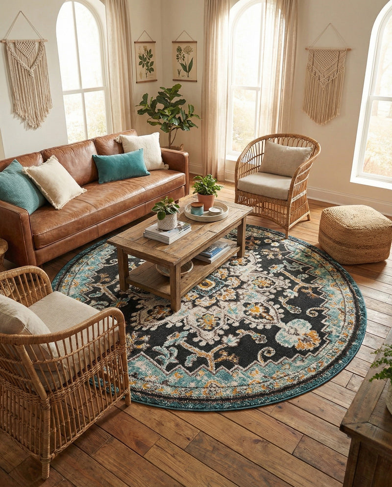 Outdoor Marrakesh Collection Area Rug -  Essaouira Round Navy Blue  lifestyle 77