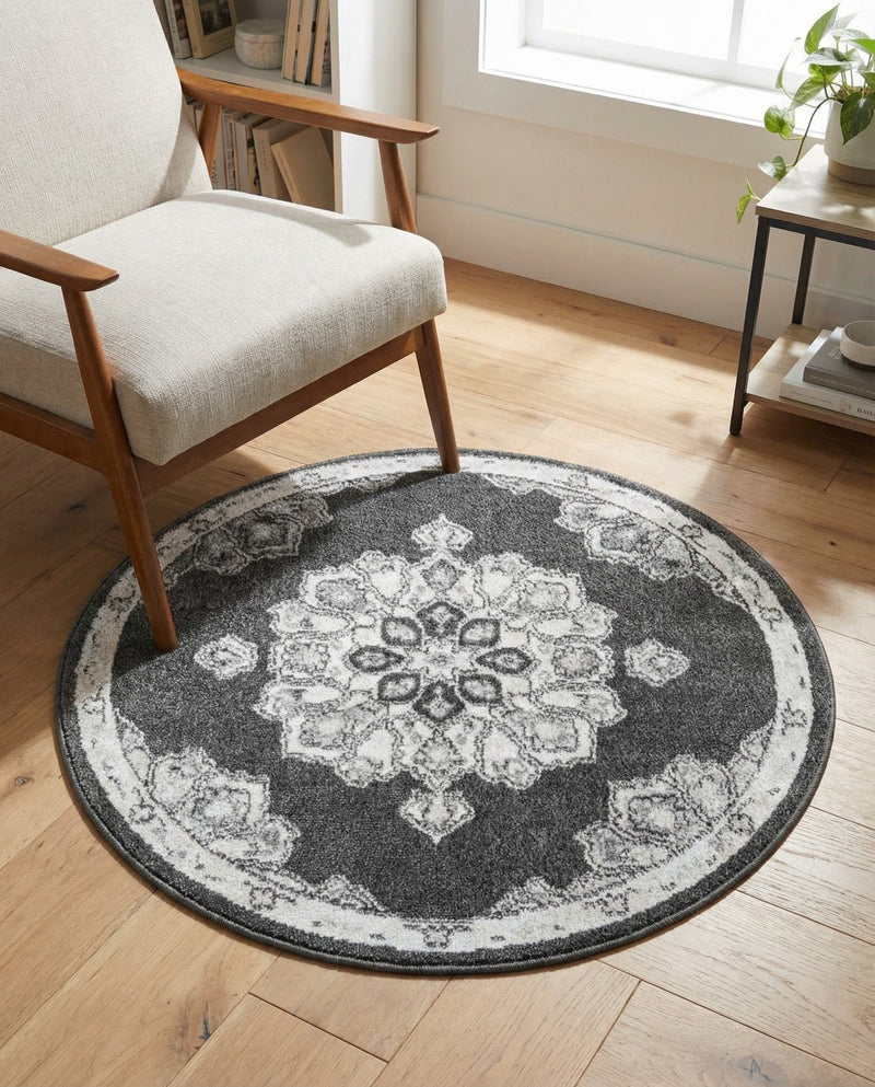 Beverly Grove Collection Area Rug - Melrose (Charcoal) Round Charcoal  lifestyle 72