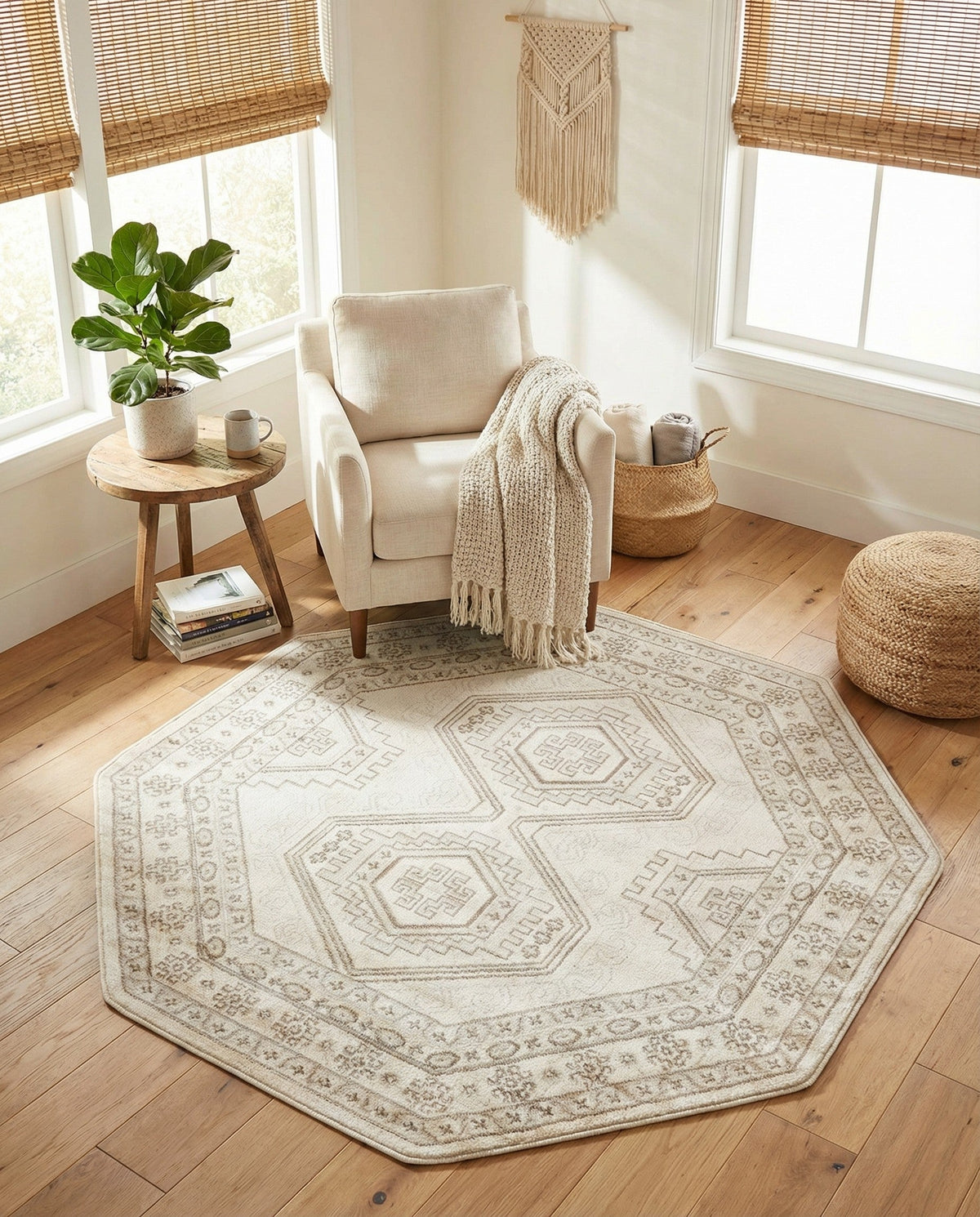 Savannah Elegance Collection Area Rug -  Tybee (Ivory) Octagon Ivory  lifestyle 83