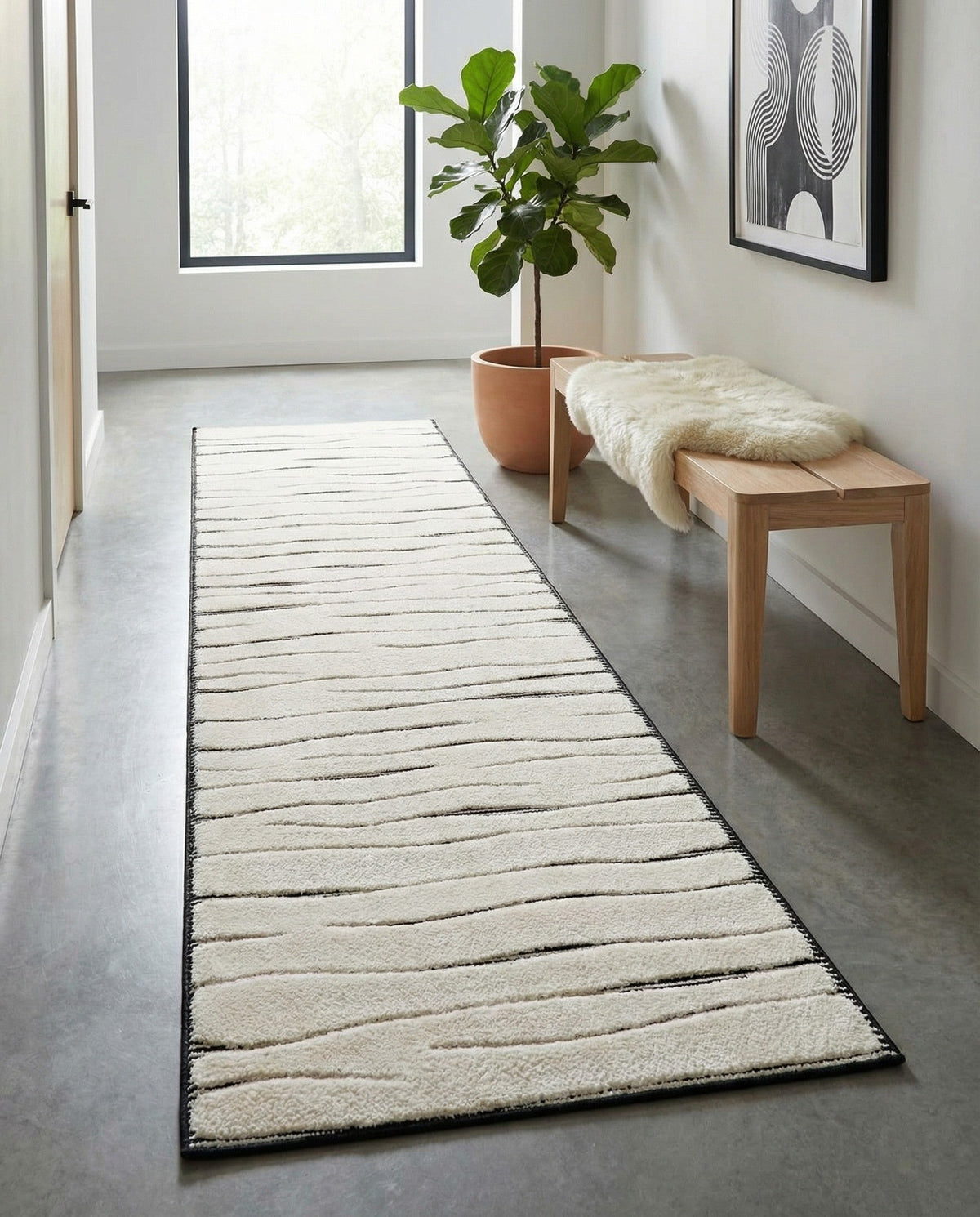 Monochrome Collection Area Rug - Slate Runner Ivory White  lifestyle 96