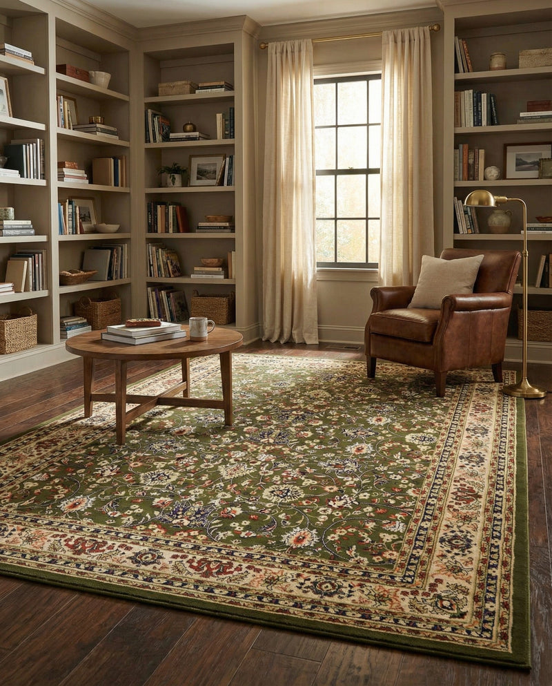 Isfahan Elegance Collection Area Rug - Naghsh-e Jahan (Green) Rectangle Green  lifestyle 48