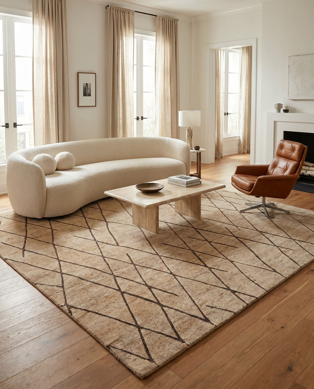 Sahara Berber Wool Collection Area Rug - Marrakesh Square Camel Brown  lifestyle 70