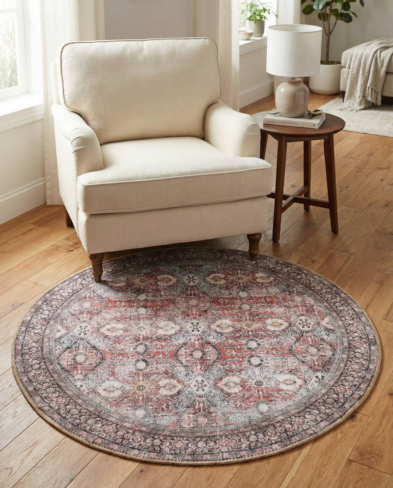Heritage Elegance Collection Area Rug -  Hampton Round Antique Red  lifestyle 55