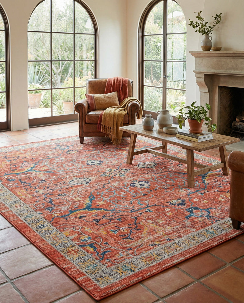 Seville Stripes Collection Area Rug -  Malaga (Brick Red) Rectangle Brick Red  lifestyle 15