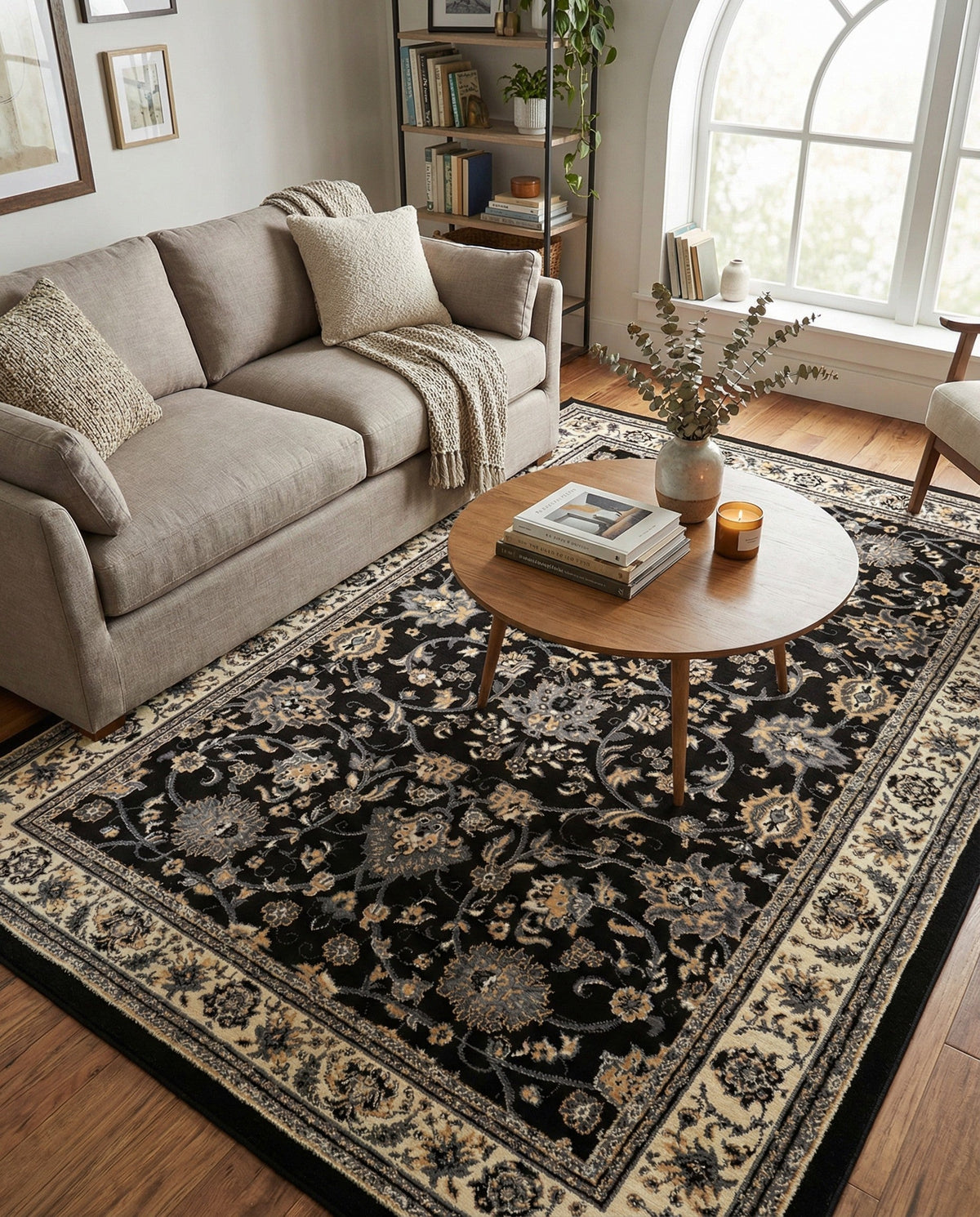 Isfahan Elegance Collection Area Rug - Naghsh-e Jahan (Black) Rectangle Black  lifestyle 34