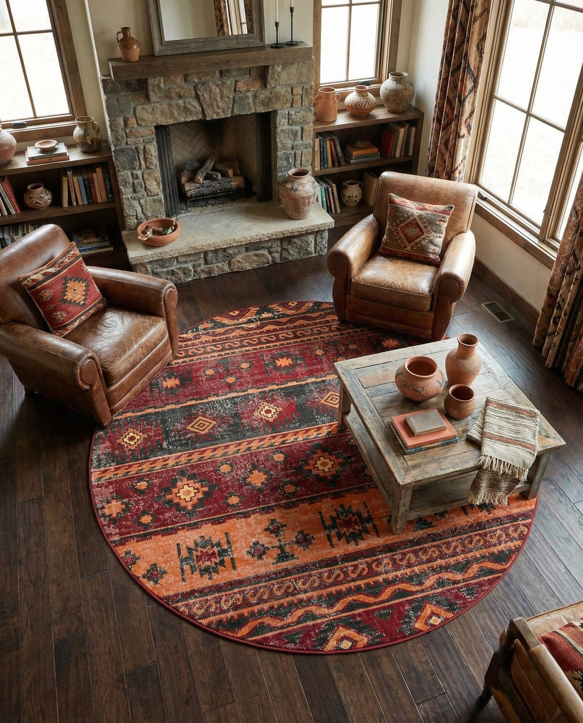 Geneva Terrace Collection Area Rug - Montreux Round Rust Red  lifestyle 168