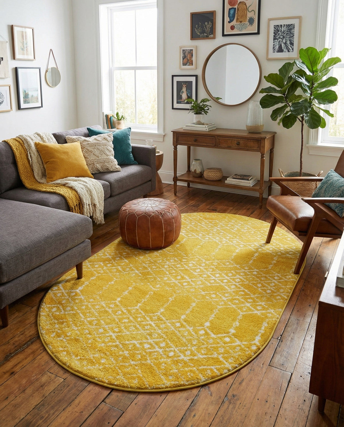 Marrakesh Lattice Collection Area Rug - Casablanca (Yellow) Oval Yellow  lifestyle 84